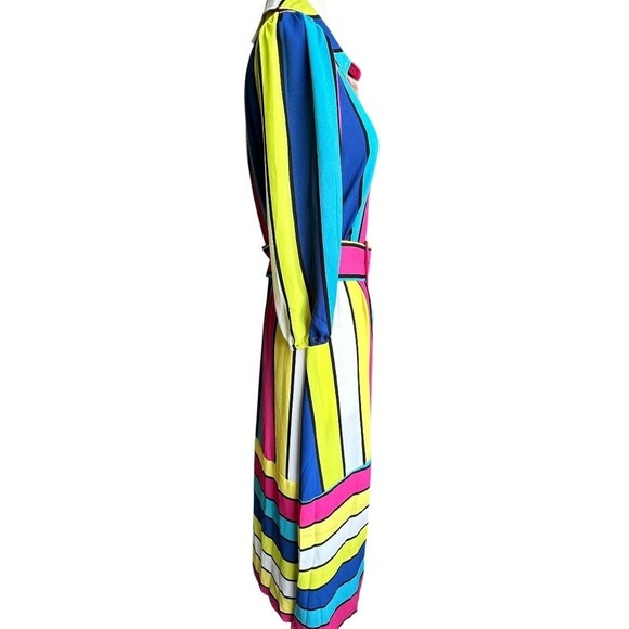 NY & Company Midi Shirt Dress M Belted Stripe 3/4 Sleeve A Line Color Block - Picture 5 of 16